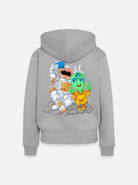 Astronaut Alien Selfie-Shirt - Frauen Premium Bio Zip Hoodie - Grau meliert