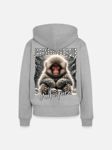 Japanmakak Flüsterer - Frauen Premium Bio Zip Hoodie - Grau meliert