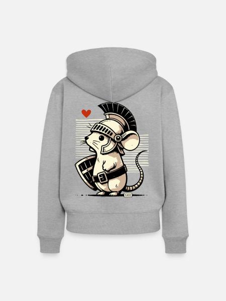 Römische Maus-Gladiator - Frauen Premium Bio Zip Hoodie - Grau meliert