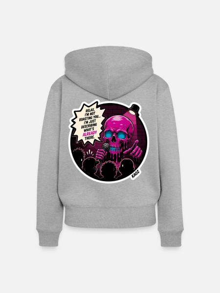 Schädel-auf-die-Bühnen-Braten - Frauen Premium Bio Zip Hoodie - Grau meliert