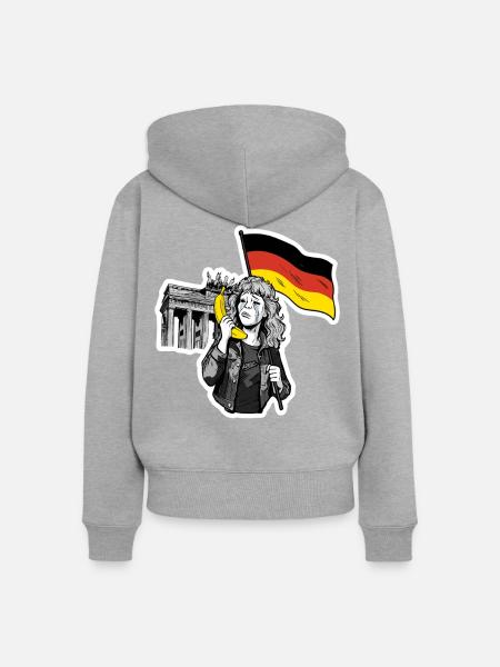 Berlin Melancholie mit Banane - Frauen Premium Bio Zip Hoodie - Grau meliert