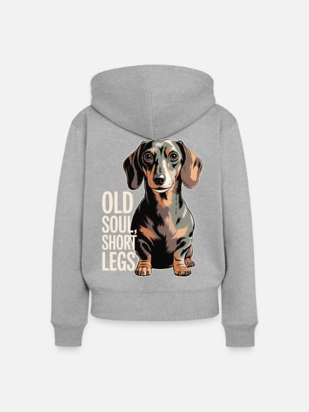 Old Soul Dackel - Frauen Premium Bio Zip Hoodie - Grau meliert