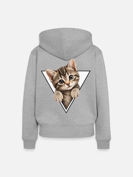 Kätzchen im Dreieck - Frauen Premium Bio Zip Hoodie - Grau meliert