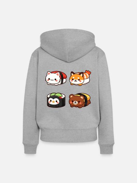 Kawaii Sushi Tierchen Kollektion - Frauen Premium Bio Zip Hoodie - Grau meliert