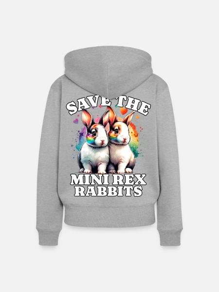 Kleinrex Kaninchen Save Rex Rabbit - Frauen Premium Bio Zip Hoodie - Grau meliert