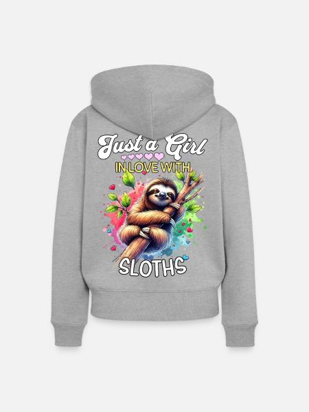 Faultier Mädchen Sloth - Frauen Premium Bio Zip Hoodie - Grau meliert