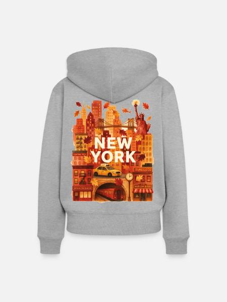 Herbst-NYC Skyline-Aquarell - Frauen Premium Bio Zip Hoodie - Grau meliert