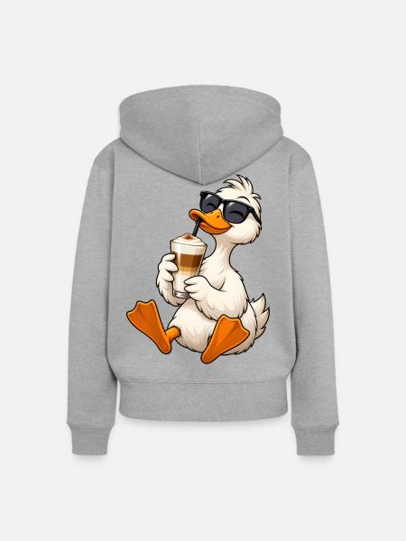 Ente mit Latte Macchiato - Frauen Premium Bio Zip Hoodie - Grau meliert