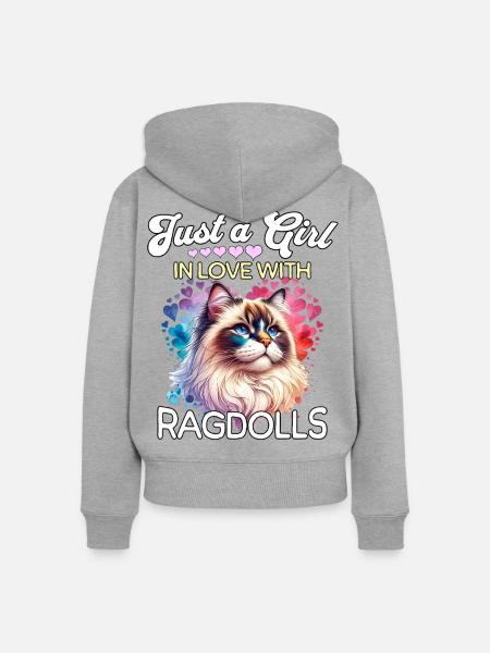 Ragdoll Katze Mädchen - Frauen Premium Bio Zip Hoodie - Grau meliert