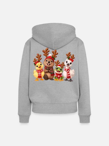 Süße Weihnachtsfreunde mit Rentiergeweih - Frauen Premium Bio Zip Hoodie - Grau meliert