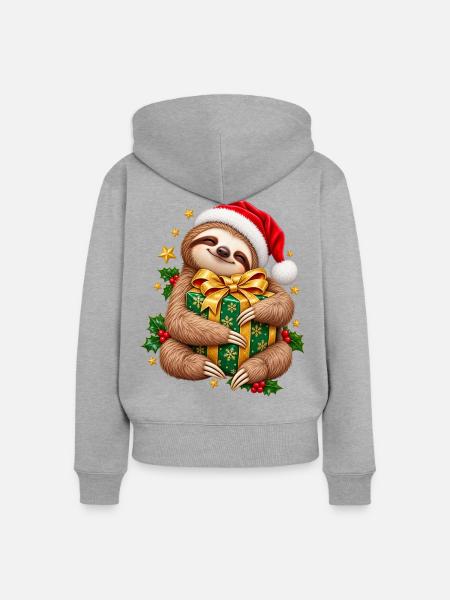 Weihnachtsfaultier Kuschelgeschenk - Frauen Premium Bio Zip Hoodie - Grau meliert