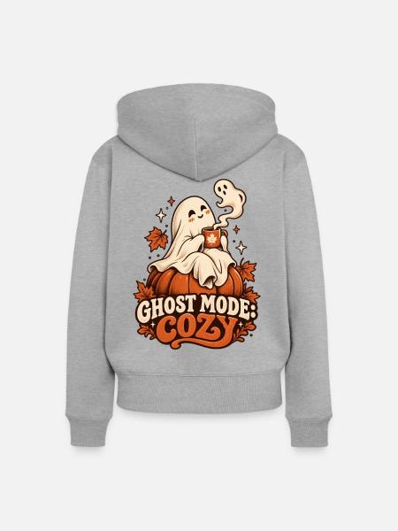 Cozy Ghost – Süßes Herbstgeist T-Shirt - Frauen Premium Bio Zip Hoodie - Grau meliert