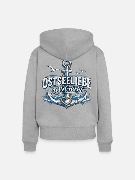 OstseeLiebe Rostet Nicht - Frauen Premium Bio Zip Hoodie - Grau meliert