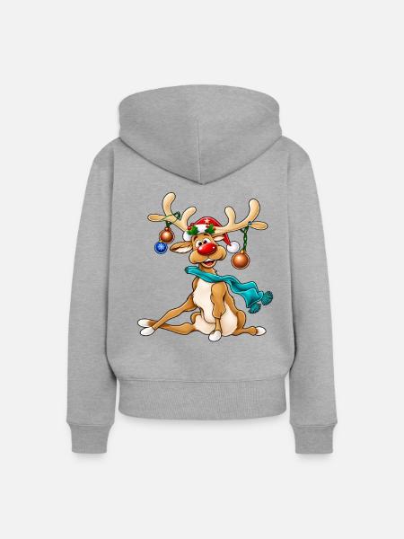 Rudolph Rentier mit Schal Weihnachtsdesign - Frauen Premium Bio Zip Hoodie - Grau meliert