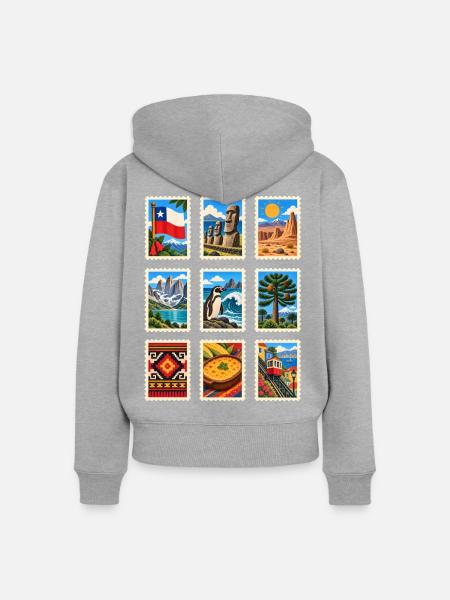 Chile Briefmarken - Frauen Premium Bio Zip Hoodie - Grau meliert