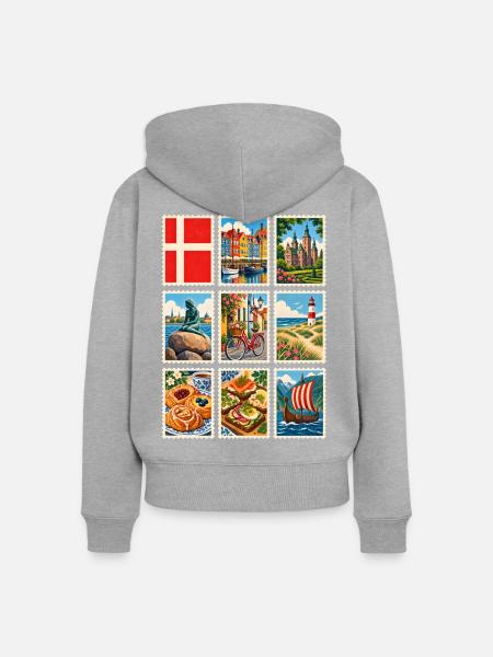 Dänemark Briefmarken - Frauen Premium Bio Zip Hoodie - Grau meliert
