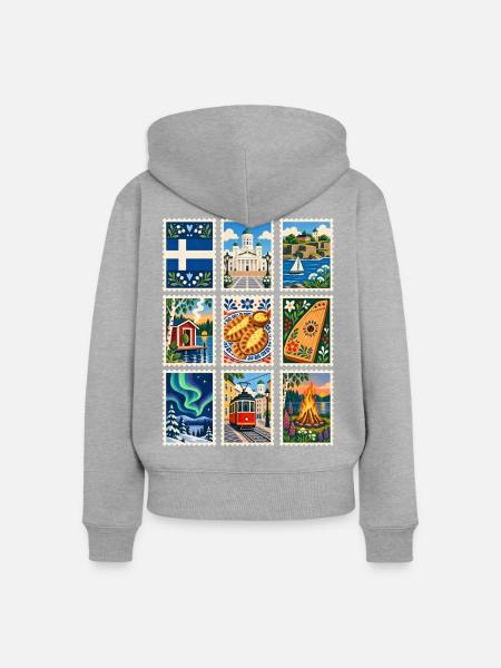 Finnland Briefmarken - Frauen Premium Bio Zip Hoodie - Grau meliert