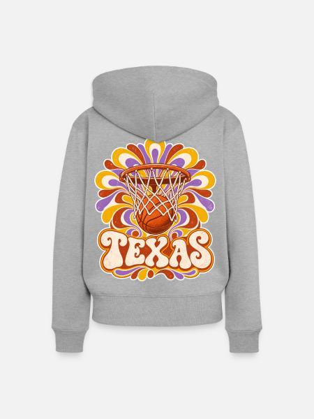 Texas Basketball Psychedelischer Stil - Frauen Premium Bio Zip Hoodie - Grau meliert