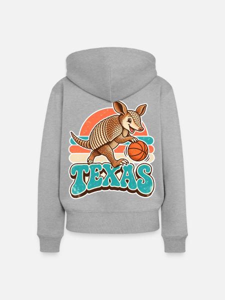 Texas Armadillo mit Basketball - Frauen Premium Bio Zip Hoodie - Grau meliert