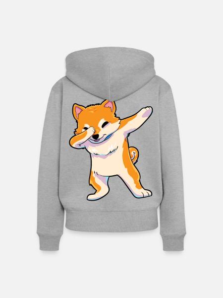Shiba Inu Dab - Frauen Premium Bio Zip Hoodie - Grau meliert