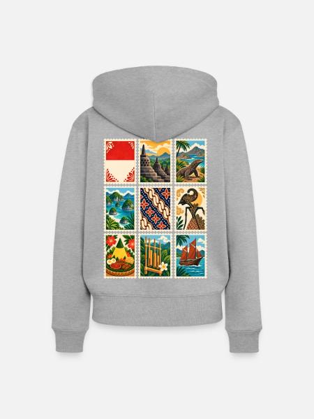 Indonesien Briefmarken - Frauen Premium Bio Zip Hoodie - Grau meliert