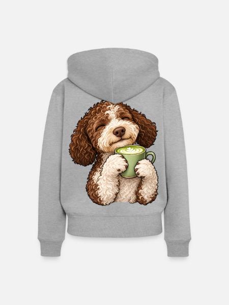 Lagotto Romagnolo mit Matcha Latte - Frauen Premium Bio Zip Hoodie - Grau meliert