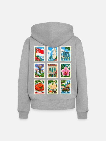 Singapur Briefmarken - Frauen Premium Bio Zip Hoodie - Grau meliert