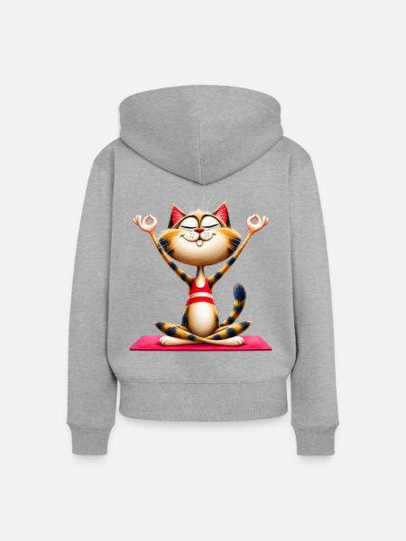 Katze macht Yoga | Meditationskatze - Frauen Premium Bio Zip Hoodie - Grau meliert