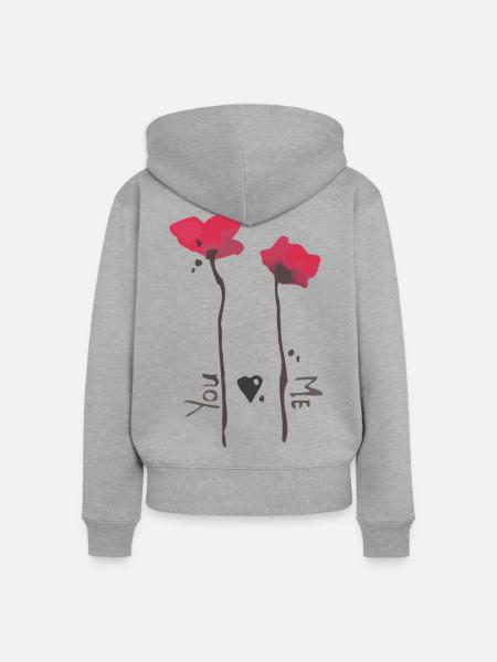 Mohn und Liebe - Frauen Premium Bio Zip Hoodie - Grau meliert
