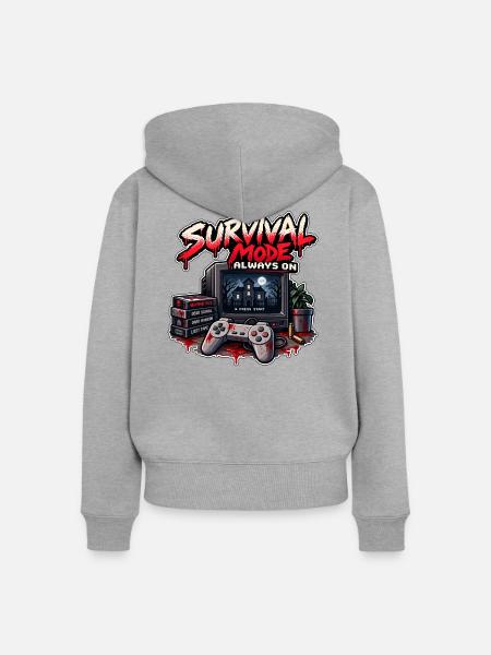 Überlebensmodus immer aktiv - Frauen Premium Bio Zip Hoodie - Grau meliert