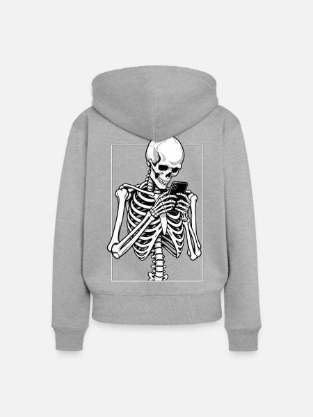 Skelett beim Doomscrolling - Frauen Premium Bio Zip Hoodie - Grau meliert