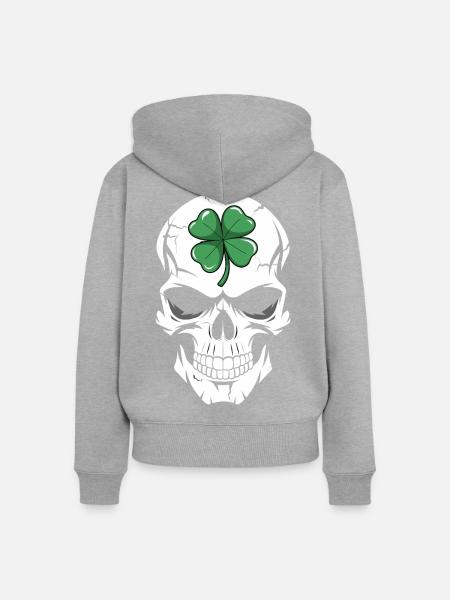 Kleeblatt Totenkopf Fusion - Frauen Premium Bio Zip Hoodie - Grau meliert