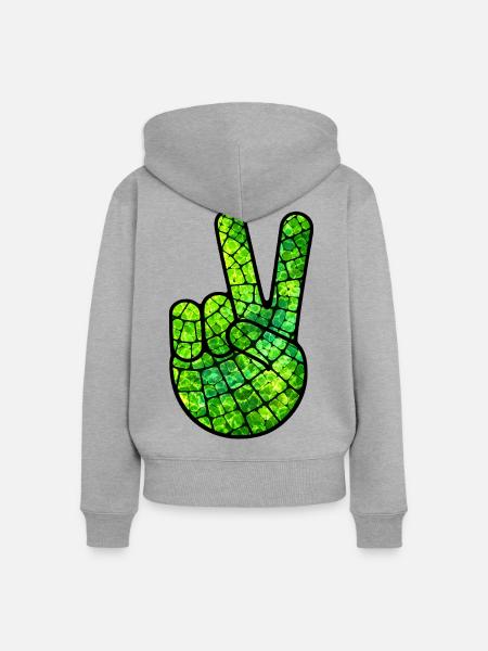 Friedenszeichenhand Grün - Frauen Premium Bio Zip Hoodie - Grau meliert