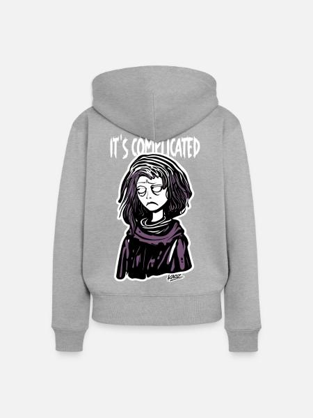 It's Complicated Karikatur Shirt - Frauen Premium Bio Zip Hoodie - Grau meliert