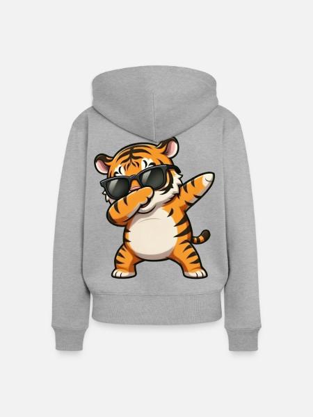 Dabbing Tiger - Frauen Premium Bio Zip Hoodie - Grau meliert