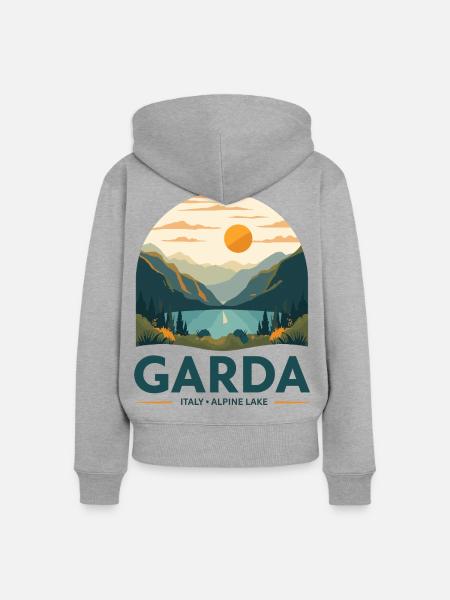 Garda Italy Alpine Lake - Frauen Premium Bio Zip Hoodie - Grau meliert