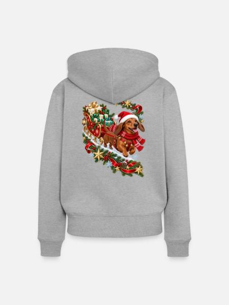 Dackel Weihnachtsgeschenkschlitten - Frauen Premium Bio Zip Hoodie - Grau meliert
