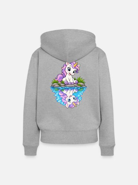 Pastellunicorn am See - Frauen Premium Bio Zip Hoodie - Grau meliert
