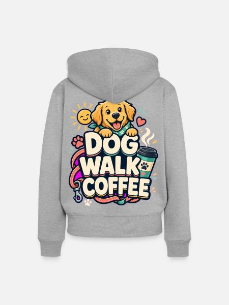 DOG WALK COFFEE Hund - Frauen Premium Bio Zip Hoodie - Grau meliert
