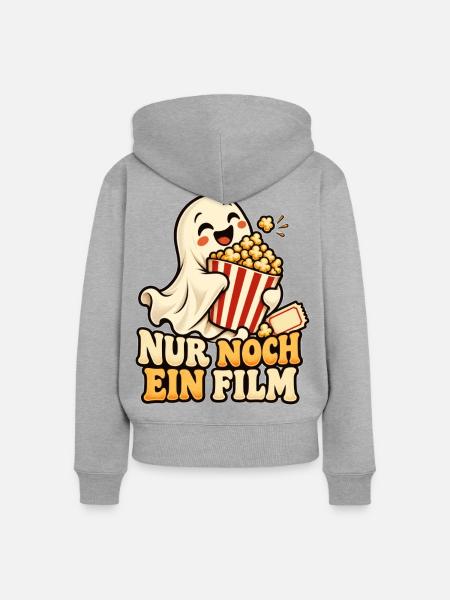 Popcorngeist beim Filmabend - Frauen Premium Bio Zip Hoodie - Grau meliert