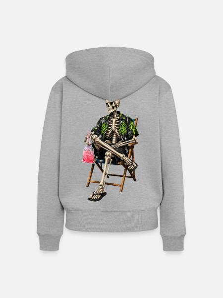 Neon-Strand-Skelett entspannt sich in Hawaiihemd - Frauen Premium Bio Zip Hoodie - Grau meliert