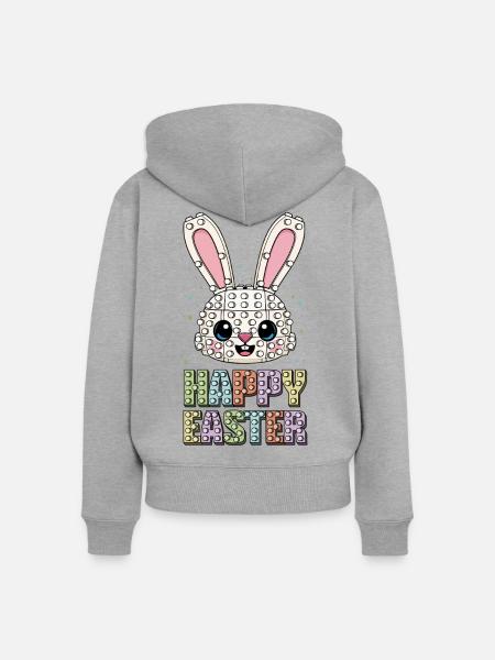 Meisterbauer Ziegelbauer Bunny Face Ziegel - Frauen Premium Bio Zip Hoodie - Grau meliert
