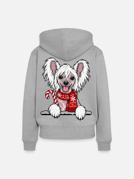 Weihnachten Chinesischer Schopfhund - Frauen Premium Bio Zip Hoodie - Grau meliert
