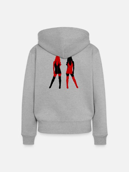 Rot & Schwarz - Frauen Premium Bio Zip Hoodie - Grau meliert