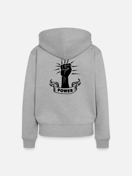 Power schwarze Faust - Frauen Premium Bio Zip Hoodie - Grau meliert