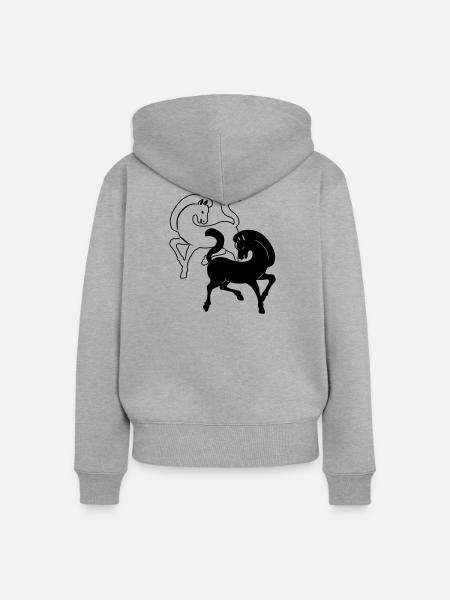 Zwei Pferde schwarz und weiß - Frauen Premium Bio Zip Hoodie - Grau meliert