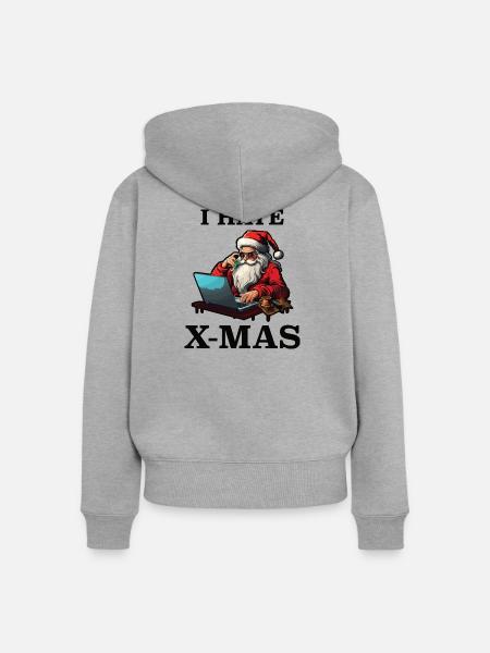 Tech-Weihnachtsmann hasst Weihnachten - Frauen Premium Bio Zip Hoodie - Grau meliert