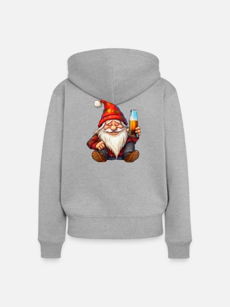 Weihnachtswichtel mit Bierglas - Frauen Premium Bio Zip Hoodie - Grau meliert
