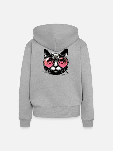 Kater mit Brille - Frauen Premium Bio Zip Hoodie - Grau meliert