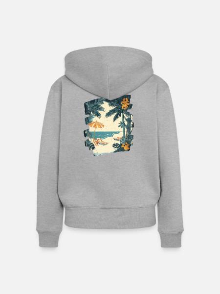 Sommer Palme Strand - Frauen Premium Bio Zip Hoodie - Grau meliert